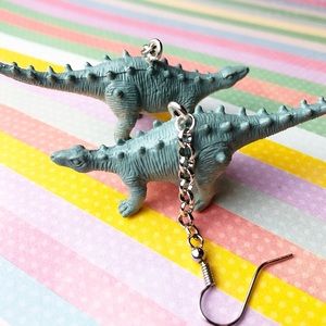 Blue Dinosaur Toy Earrings Handmade